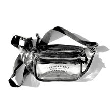 Load image into Gallery viewer, Roasterie Clear Fanny Pack with three zippered compartments and adjustable strap, perfect for stadiums and festivals.
