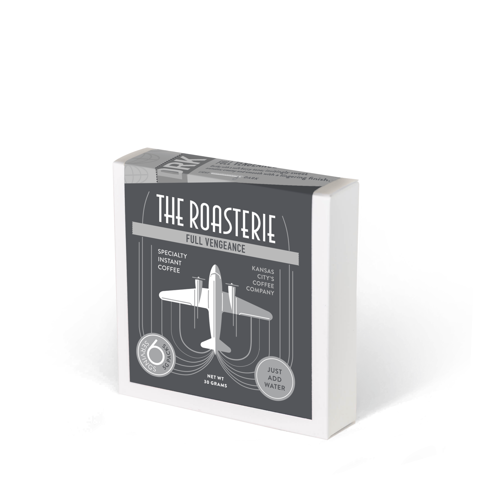 Box of 'The Roasterie' instant coffee on a white background